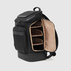 anywhere baby backpack side view showing main compartment side access with 3 custom shelves