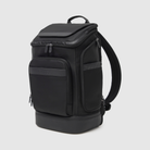 huddoco anywhere baby backpack with pineapple leather and recycled nylon - front corner angle