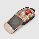 huddoco lunch buddy insulated lunch bag - open with ice pack, baby bottle, yoghurt pouch and apple